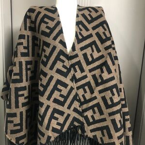 Fendi Designer Black and Browrn Patterned Shawl